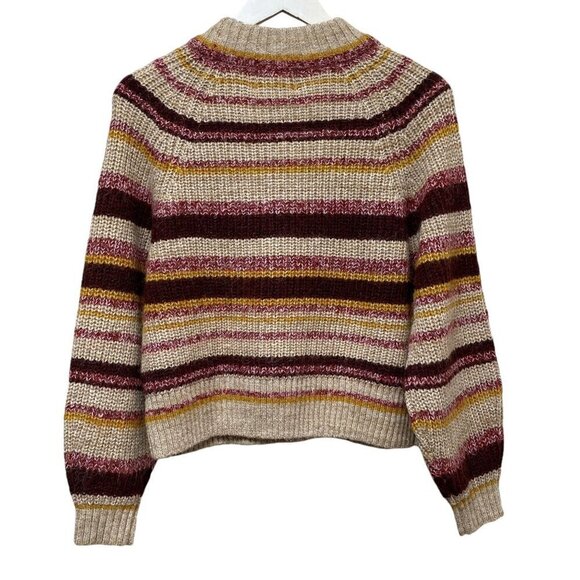 OLD NAVY Womens Sweater XS Relaxed Fit Beige Red Stripe Mock Neck Pullover - Picture 6 of 9